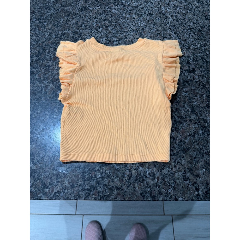 Zara Womens Peach Orange Ribbed Ruffle Shoulder Crop Top Sleeveless S